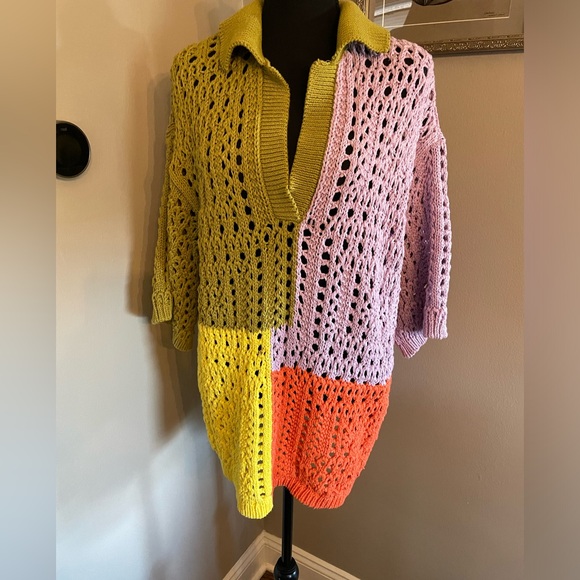 ZARA oversized knit polo sweater shirt color block crotchet rare sold out - Picture 6 of 14